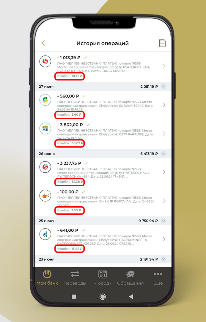 Отслеживать кешбэк от Челябинвестбанка можно в интернет-банке InvestPay